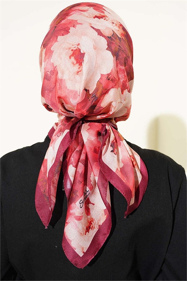 Rose Patterned Soft Scarf Burgundy