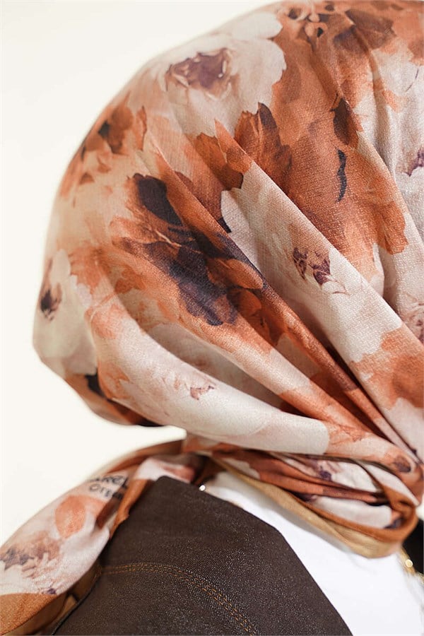 Rose Patterned Soft Scarf Camel