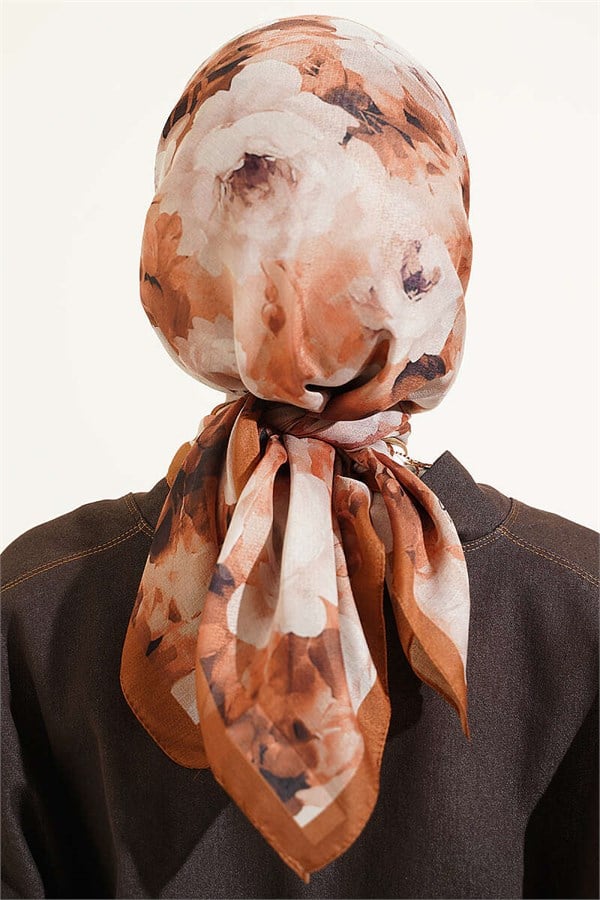 Rose Patterned Soft Scarf Camel