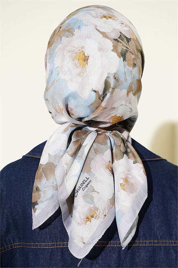 Rose Patterned Soft Scarf Grey