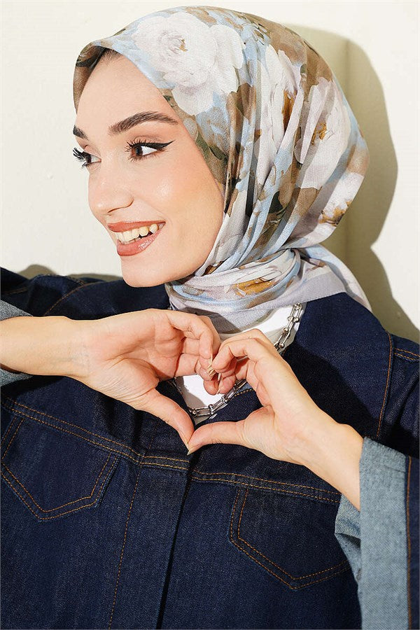 Rose Patterned Soft Scarf Grey