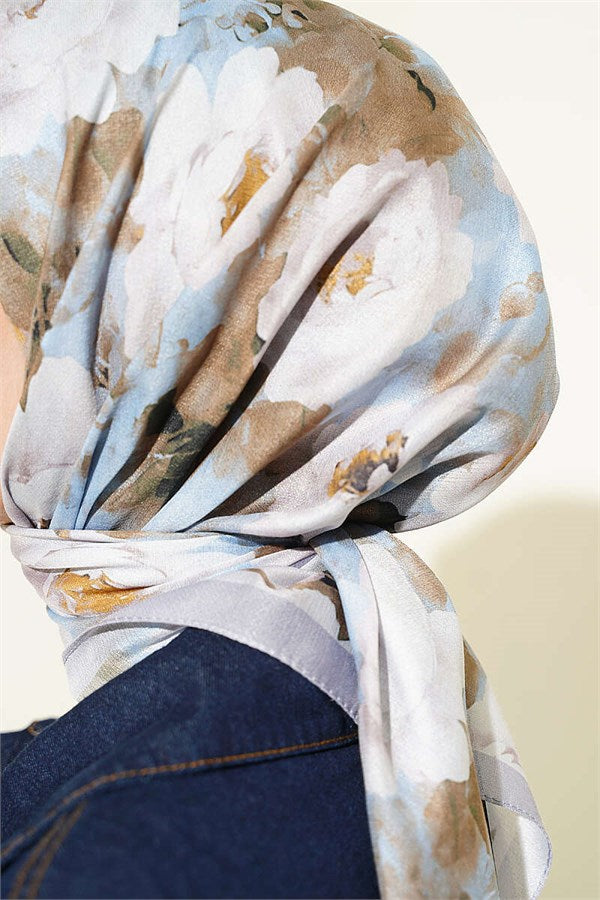 Rose Patterned Soft Scarf Grey
