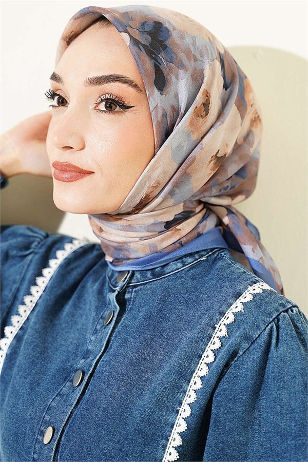 Rose Patterned Soft Scarf Indigo
