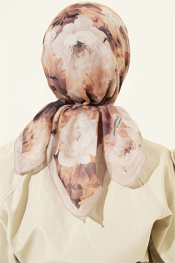 Rose Patterned Soft Scarf Sand Beige