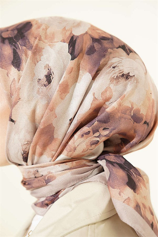 Rose Patterned Soft Scarf Sand Beige