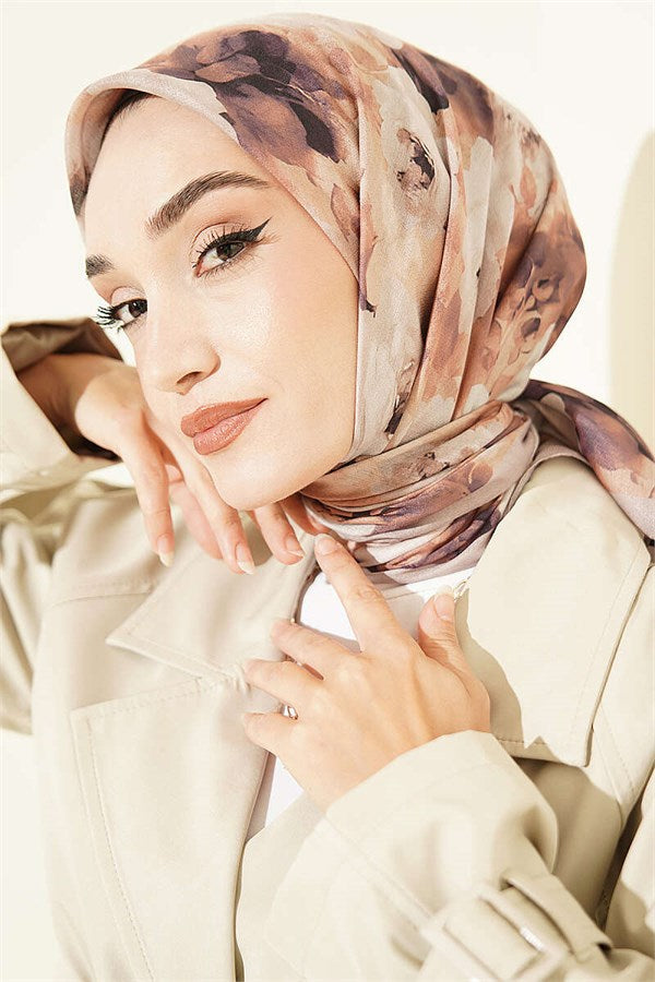 Rose Patterned Soft Scarf Sand Beige