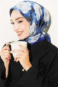 Rose Patterned Soft Scarf, Navy Blue