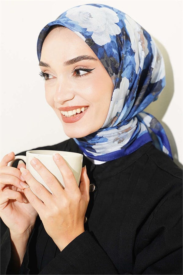 Rose Patterned Soft Scarf, Navy Blue