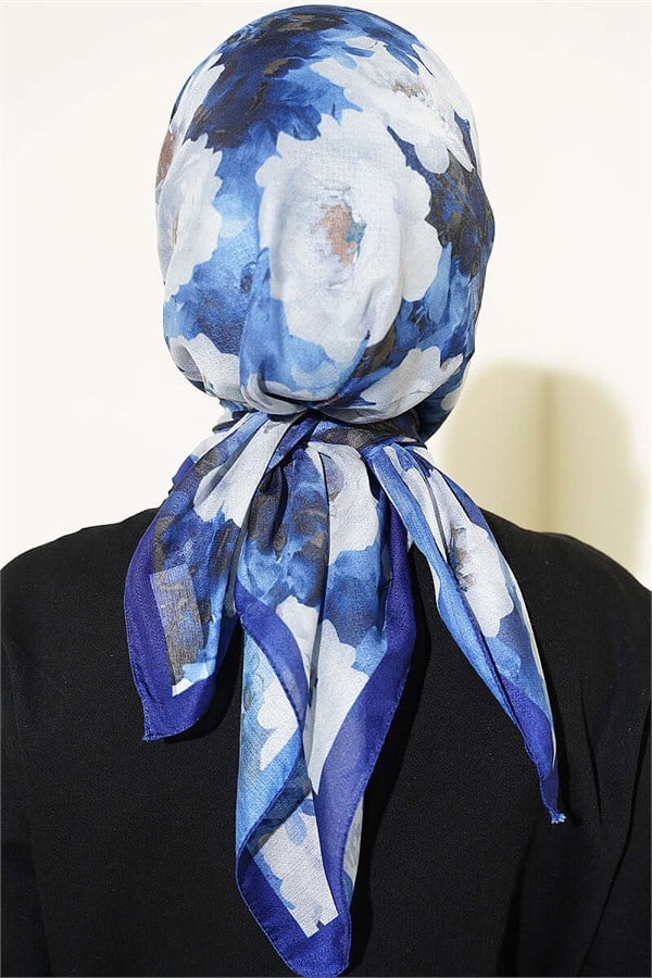 Rose Patterned Soft Scarf, Navy Blue
