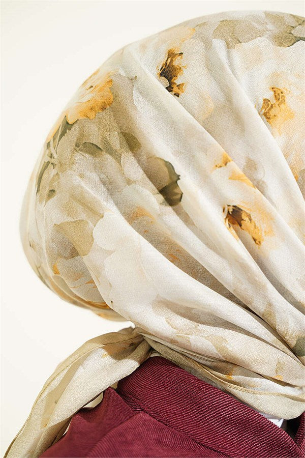 Rose Patterned Soft Scarf, Aqua Green