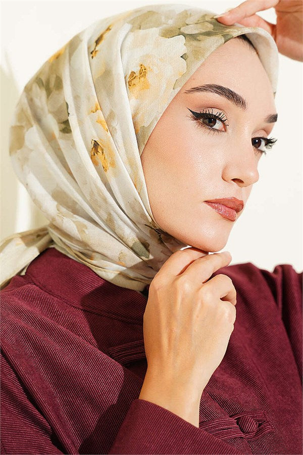 Rose Patterned Soft Scarf, Aqua Green