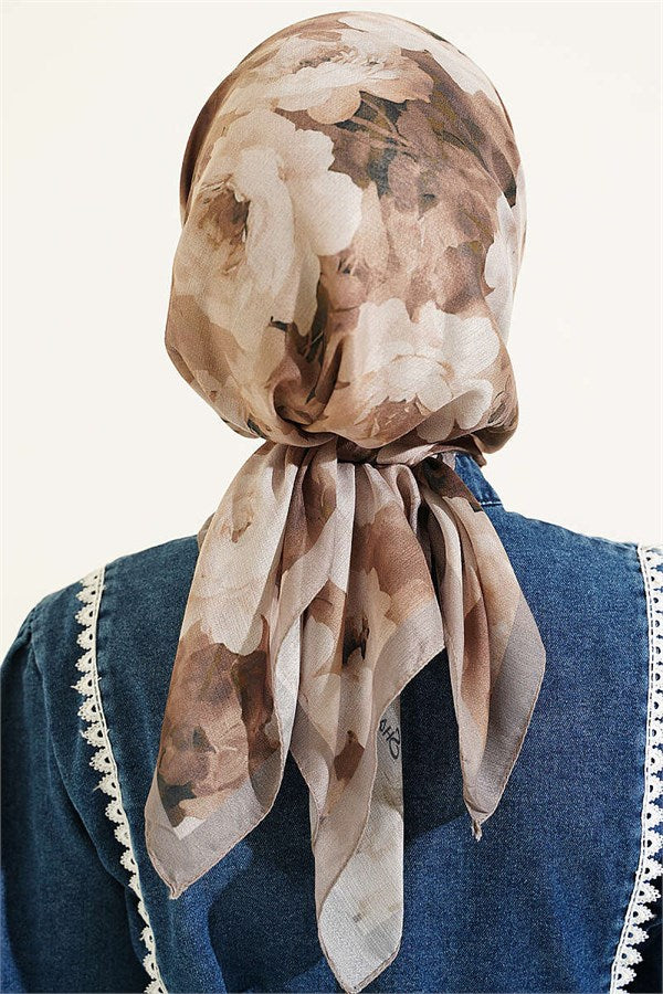 Rose Patterned Soft Scarf, Mink