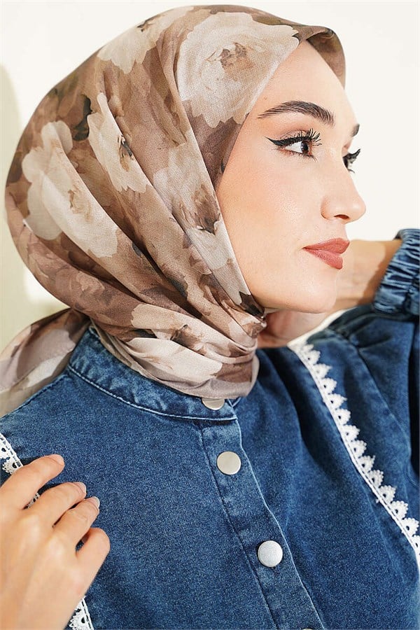 Rose Patterned Soft Scarf, Mink