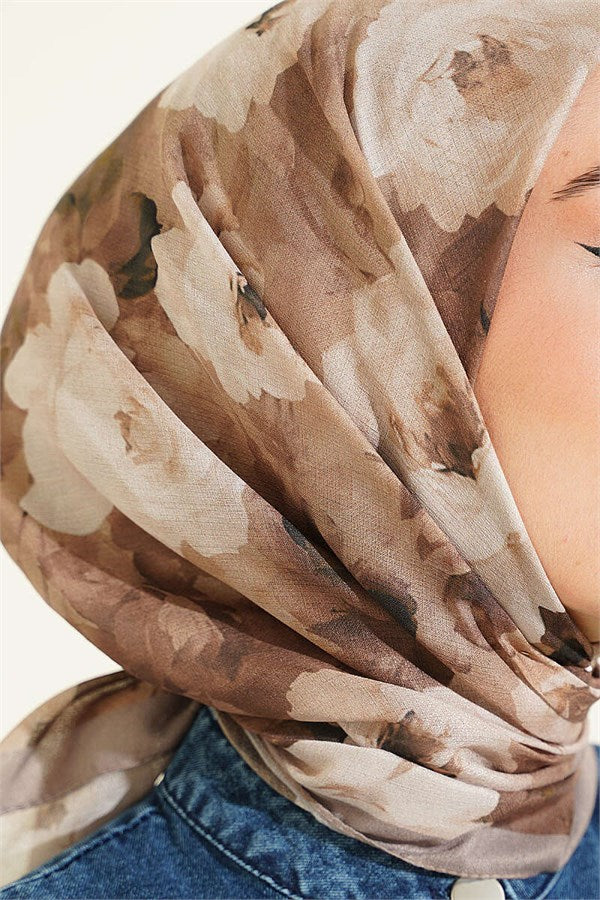 Rose Patterned Soft Scarf, Mink