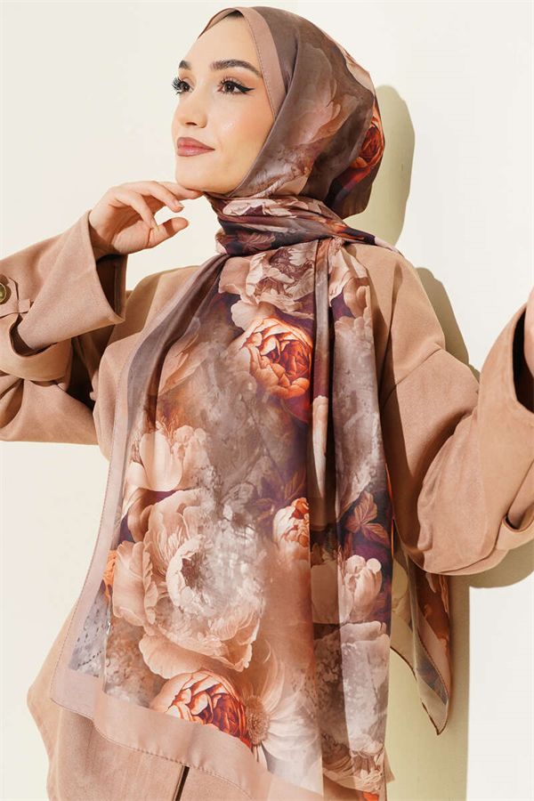 Rose Patterned Soft Shawl Latte