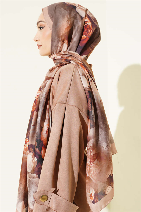 Rose Patterned Soft Shawl Latte