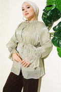 Rose Detail Buttoned Evening Shirt in Light Green
