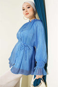 Rose Detail Buttoned Evening Shirt Blue