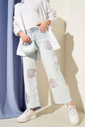 Rose Detailed Mini Stone Detailed Trousers Light Snow
