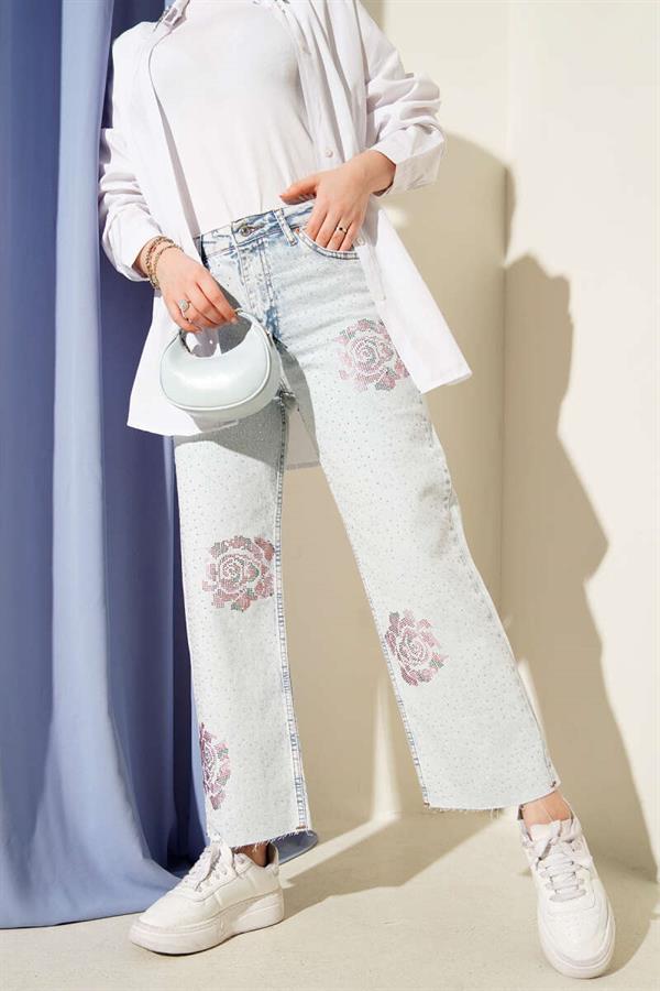 Rose Detailed Mini Stone Detailed Trousers Light Snow