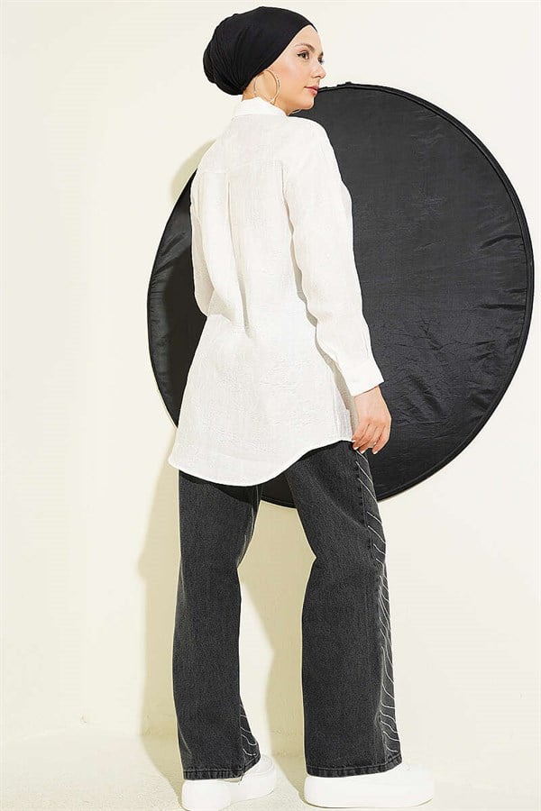 Rose Embroidered Shirt, Ecru