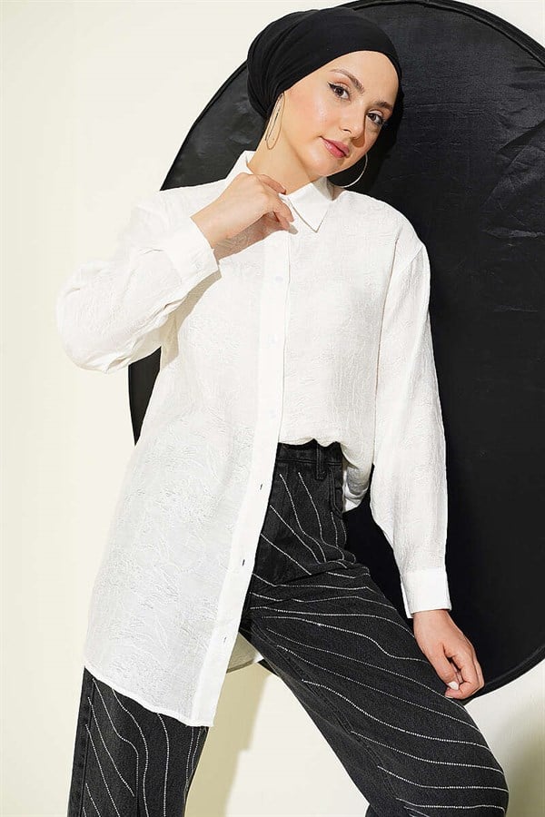 Rose Embroidered Shirt, Ecru
