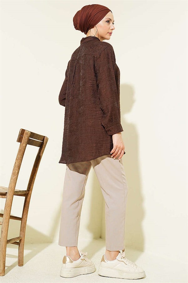 Rose Embroidered Shirt, Coffee