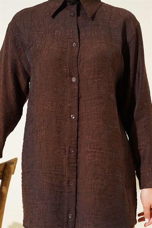 Rose Embroidered Shirt, Coffee