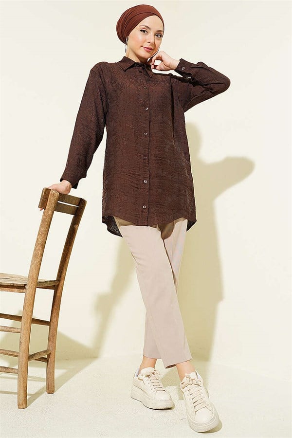 Rose Embroidered Shirt, Coffee