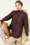 Rose Embroidered Shirt, Coffee