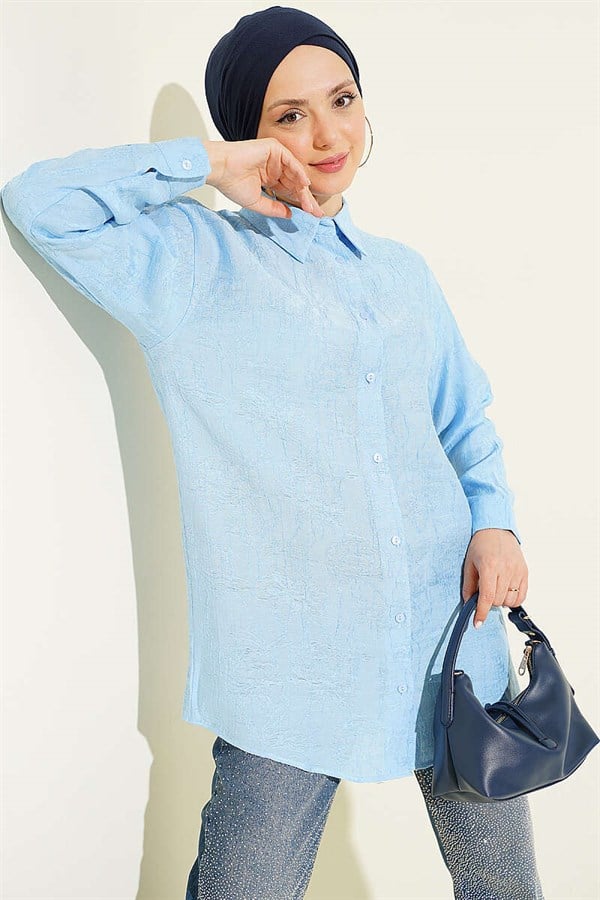 Rose Embroidered Shirt, Blue