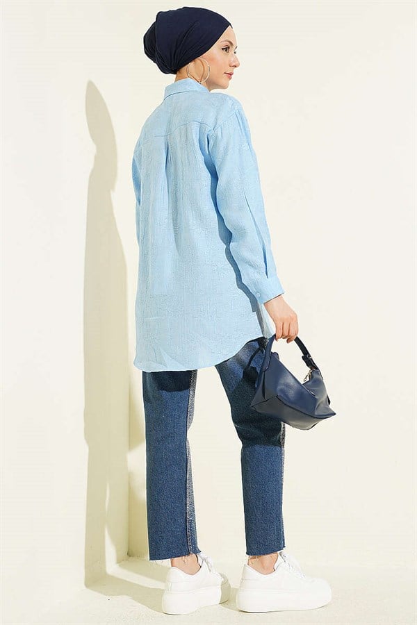 Rose Embroidered Shirt, Blue