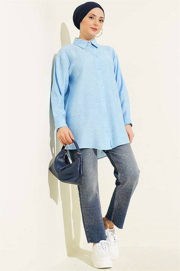 Rose Embroidered Shirt, Blue