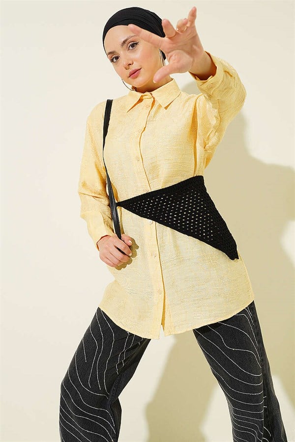 Yellow Shirt with Rose Embroidery Pattern