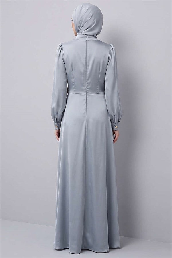 Rose Buckle Satin Evening Dress Grey