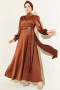 Rose Buckle Satin Evening Dress Chestnut