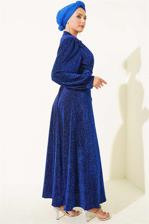 Silver Buckle Embellished Evening Dress in Saks