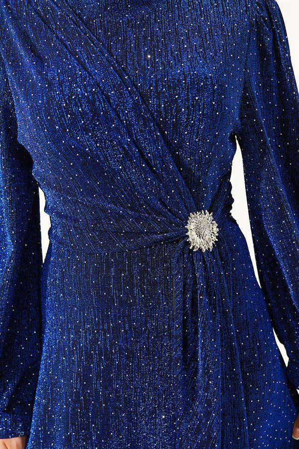 Silver Buckle Embellished Evening Dress in Saks