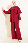 2 Piece Set with Lace Detail and Cape, Burgundy