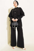 2 Piece Set with Lace Detail and Cape, Black