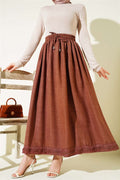 Lace Detail Skirt with Elastic Waistband, Brown