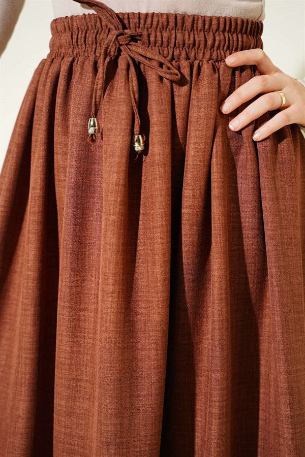 Lace Detail Skirt with Elastic Waistband, Brown