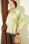 Lace Detail Shirt with Elasticated Cuffs, Light Green