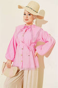 Pink Shirt with Lace Detail and Elastic Cuffs