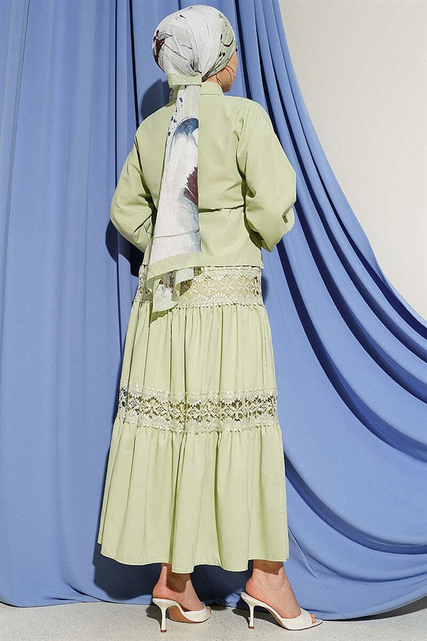 2 Piece Set with Lace Detail Skirt, Light Green