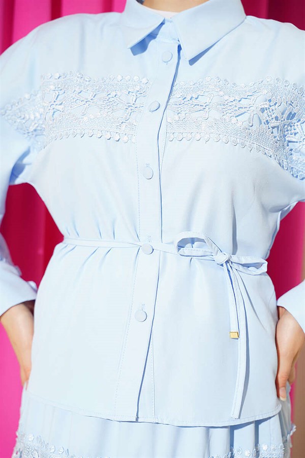 2 Piece Set with Lace Detail Skirt, Blue