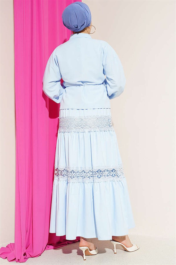 2 Piece Set with Lace Detail Skirt, Blue