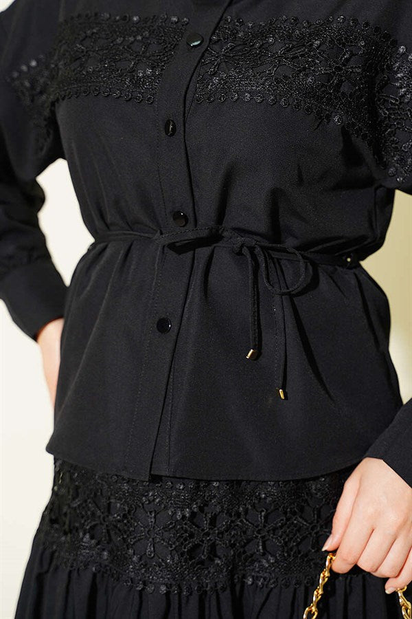 2 Piece Set with Lace Detail Skirt, Black