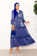Indigo Kimono Suit with Guipure Detail and Skirt