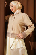 Beige Short Linen Shirt with Lace Detail
